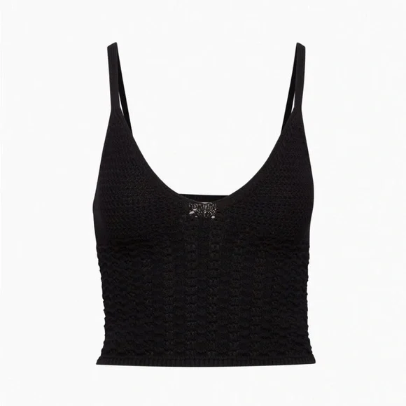 Aritzia Wilfred Evie Top Black V-neck crochet-knit sweater tank - Picture 7 of 13